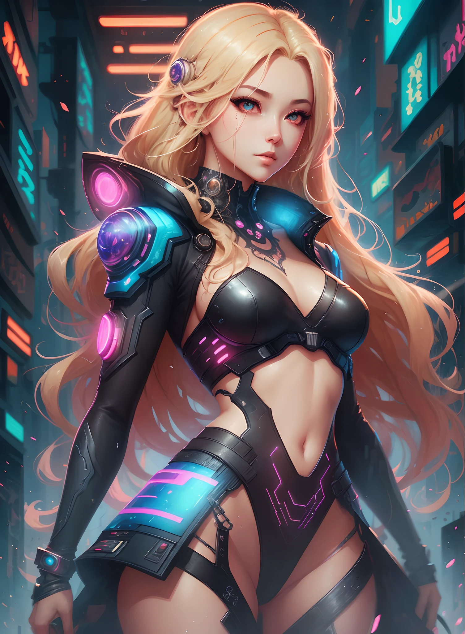 A woman with long blonde hair, Cool background, Ross Tran 8 K, Beautiful digital artwork, Stunning digital illustrations, Gorgeous digital art, Digital Art. Art Station, Cyberpunk art style, Digital art style, Amazing digital art, Author: Ross Tran, Ross Tran style, Colorful digital fantasy art, Bipple Daily Art, Fault art, Digital art, Digital art --auto --s2