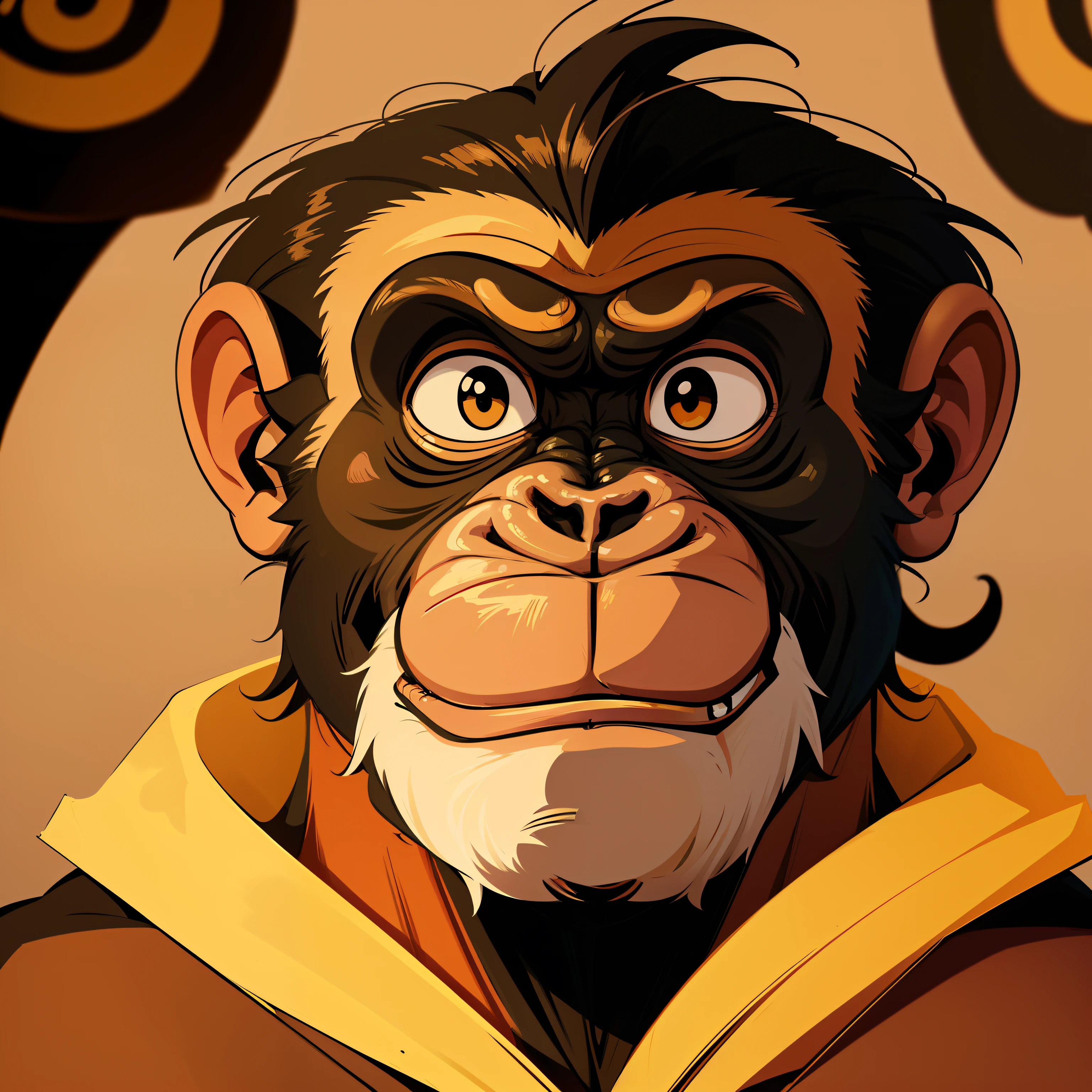 Cartoon monkey with a cigarette in his mouth, Boring ape NFTs, Monkey, Boring apes, "Cartoon animal portrait, subject= Chimpanzee,Clever Monkey, smokey, extremely detailed cartoon, Monkey-like face, In the style of Monkeybone, Chimpanzee, monkeys,