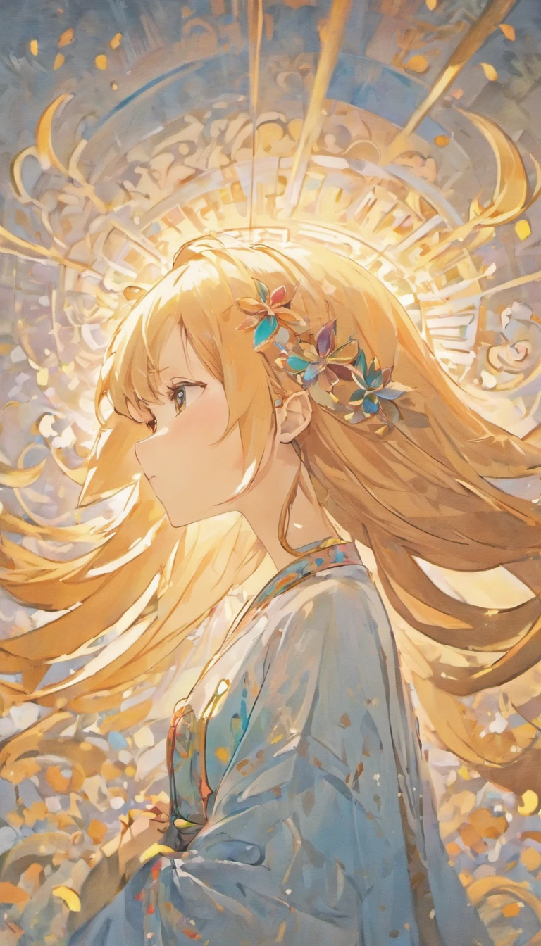 (White background:1.4),(Silhouette of a girl's head, Eyes closed, colorfull long hair, Oriental elements),(Chinese illustration:1.3,paper art:1.3, Quilted paper art:1.2),( reasonable design, Clear lines, High sharpness,Best quality, Very detailed, Masterpiece, movie light effect, 4K ) ,Brown eyes