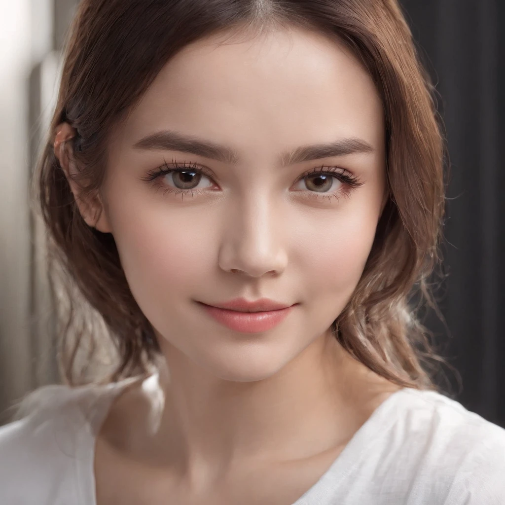 (photo: 1.3) af (realism: 1.4), (((white T-shirt))), super high resolution, (realism: 1.4), 1 girl, female avatar, soft light, black hair, smile, Face in focus, cheerful, (blonde lady),, young, confident,, ((gray background)), (((monochrome background))), high definition, details, slightly looking up, perfect picture, movie quality, ultra high definition, Female avatar, beautiful girl, young and beautiful, exquisite face, elegant and luxurious