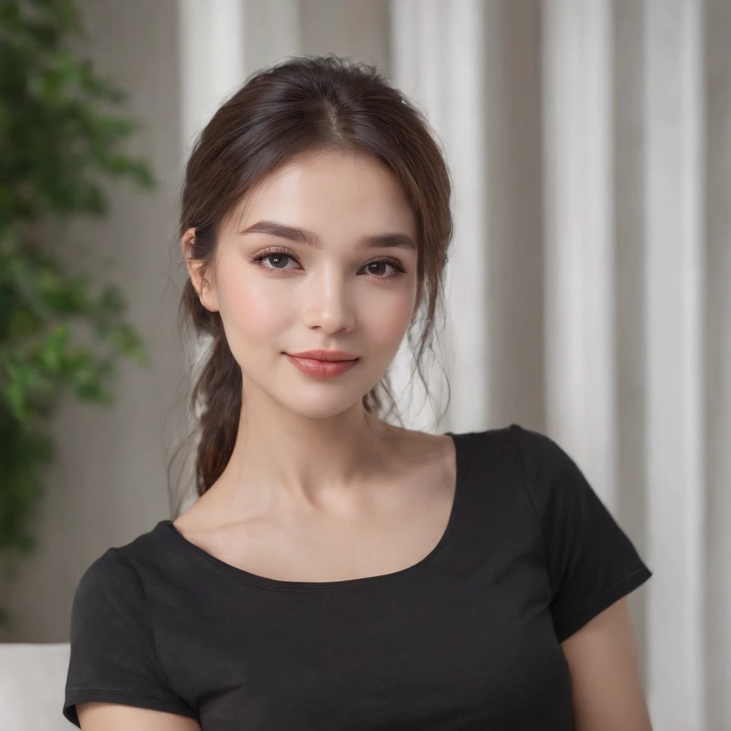 (photo: 1.3) af (realism: 1.4), (((white T-shirt))), super high resolution, (realism: 1.4), 1 girl, female avatar, soft light, black hair, smile, Face in focus, cheerful, (blonde lady),, young, confident,, ((gray background)), (((monochrome background))), high definition, details, slightly looking up, perfect picture, movie quality, ultra high definition, Female avatar, beautiful girl, young and beautiful, exquisite face, elegant and luxurious