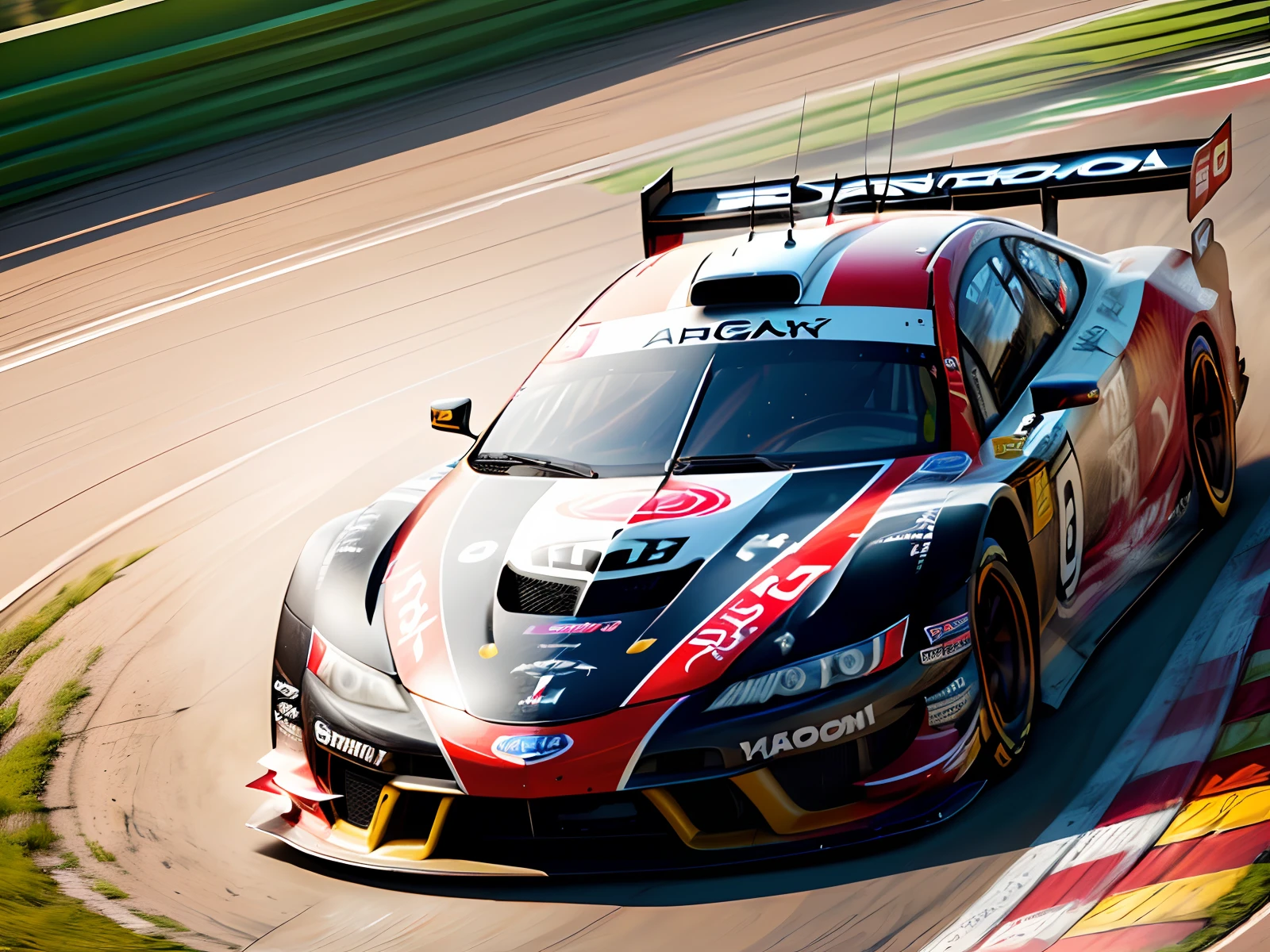 Car racing scene with power energy drinks in front