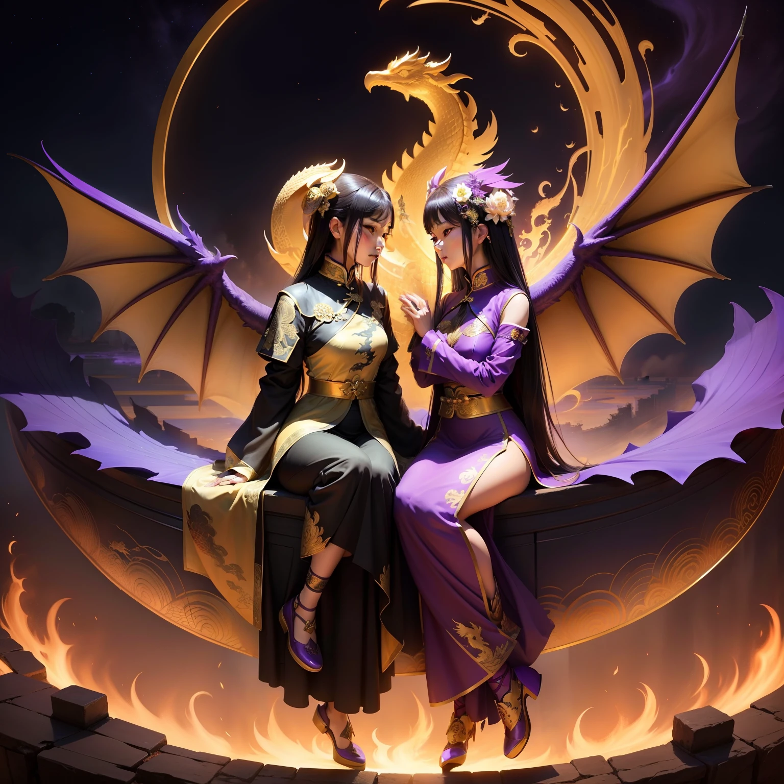 Purple gas came 30,000 li east,Ten thousand golden lotuses lean against the heavenly wall,Dragons and phoenixes greet each other。