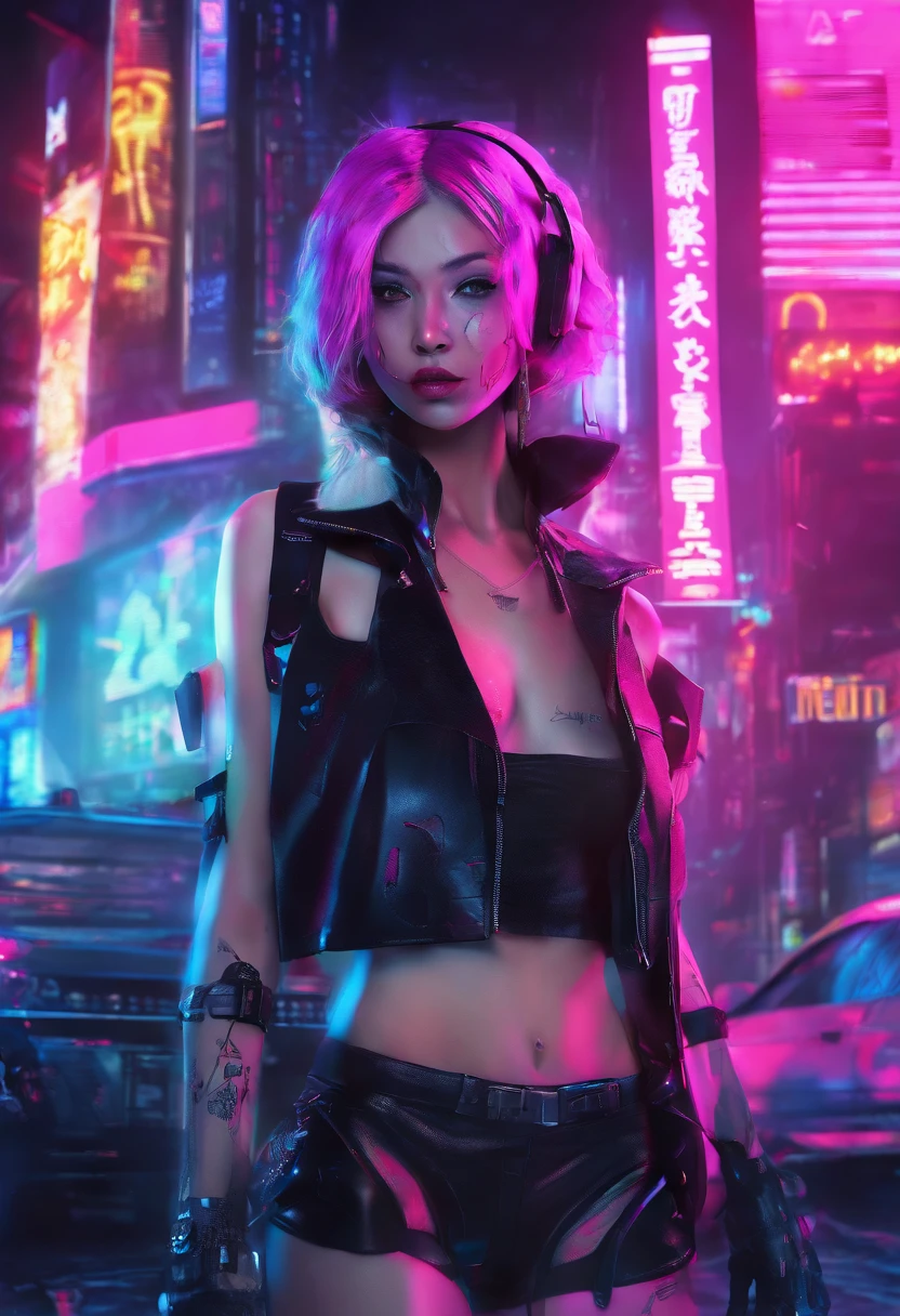 There's a woman standing on the side of the street, arte cyberpunk por Yang J, trending on ArtStation, realismo, Arte no estilo de Guweiz, estilo anime. 8k, Guweiz, Estilo anime 3D realista, Trend in CGTacing:, 🤤 retrato da menina, estilo cyberpunk hiper-realista, Estilo anime misturado com Fujifilm, menina cyberpunk sonhadora