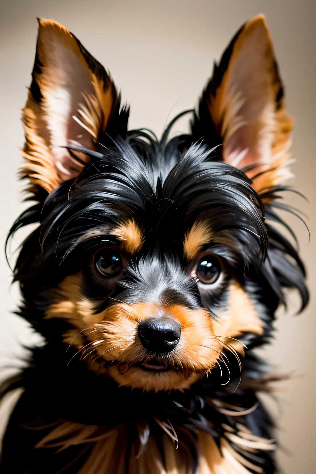 realistic portrait of a cute Yorkshire terrier dog
((black and beige color)) cute smile, ((funny)), black background dark lighting, yellow neon, close-up, product view, detailed facial details, perfect face, sharpness, trend in arts, sharp facial details, cgsociety, ultra high quality digital artwork, exquisite hyper detail, 4k, 8k soft lighting, dreamy --iso 100, fashion -