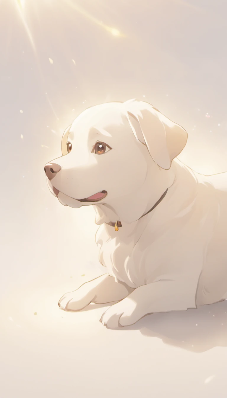 Ultra HD 3D showing touching scene of a white Labrador retriever. White Labrador Hound, Beautiful rendering details. The overall atmosphere is gentle, Full of hope and tranquility. White background,