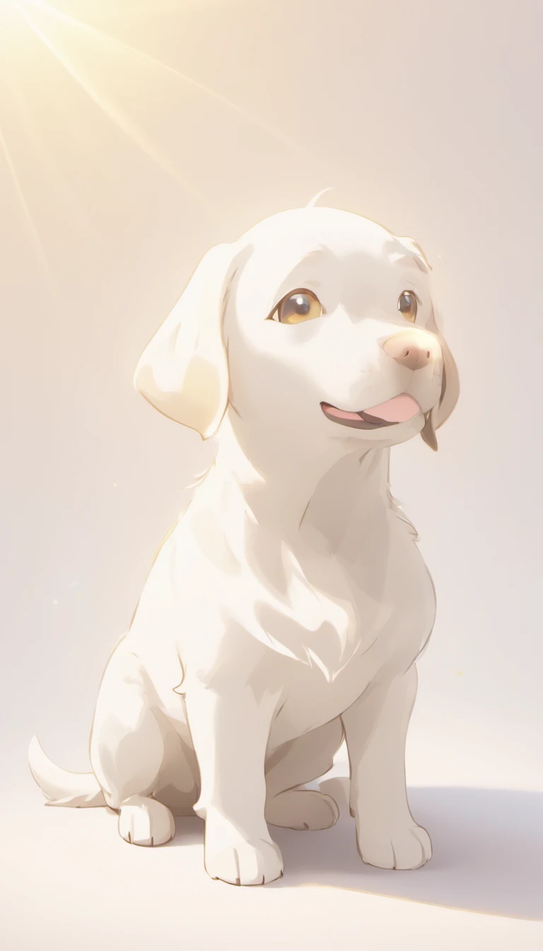 Ultra HD 3D shows touching scene of white Labrador retriever. White Labrador Hound, Beautiful rendering details. The overall atmosphere is mild, Full of hope and tranquility. White background,