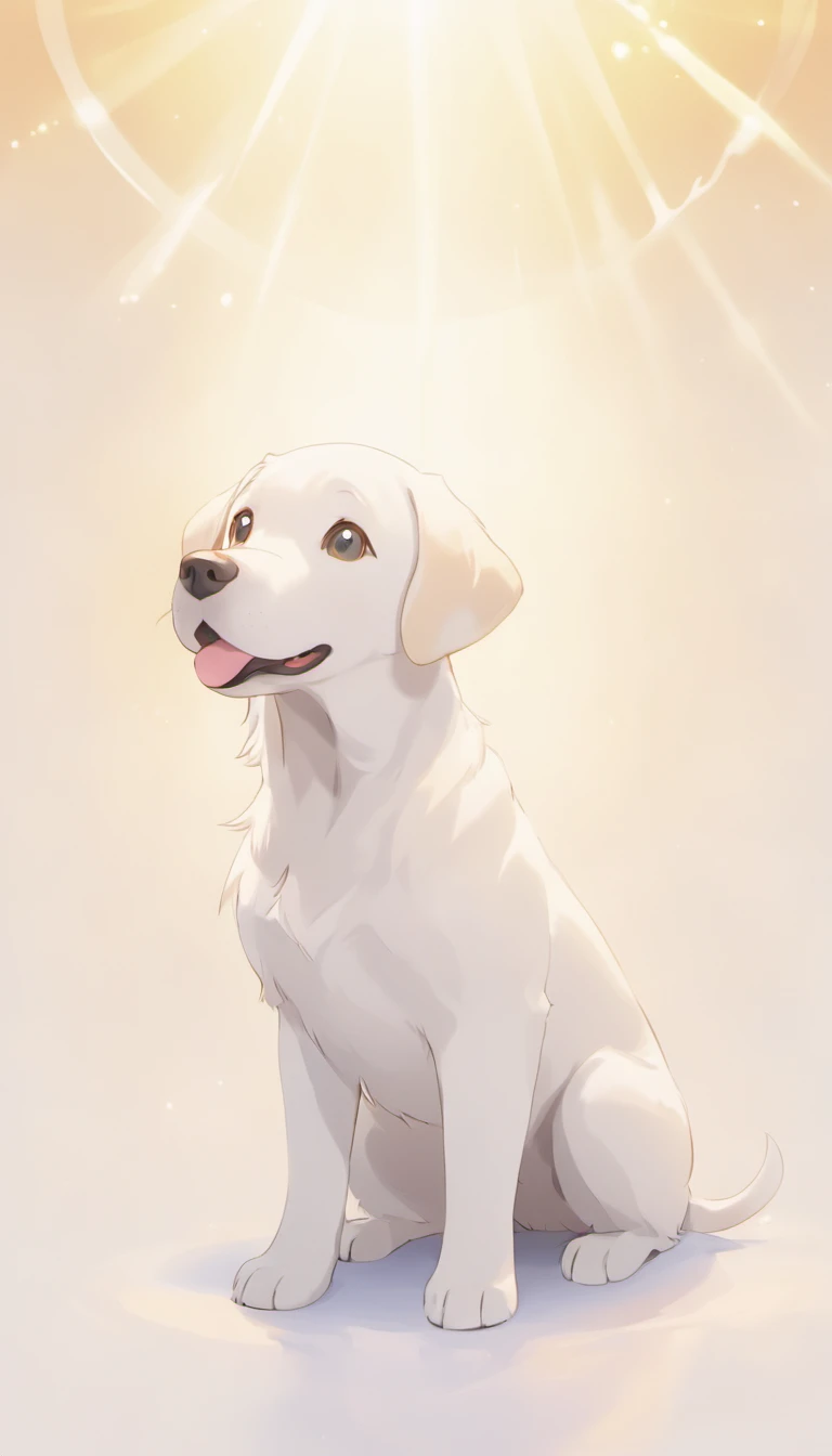 Ultra HD 3D shows touching scene of white Labrador retriever.  White Labrador Hound, Beautiful rendering details. The overall atmosphere is mild, Full of hope and tranquility. White background,