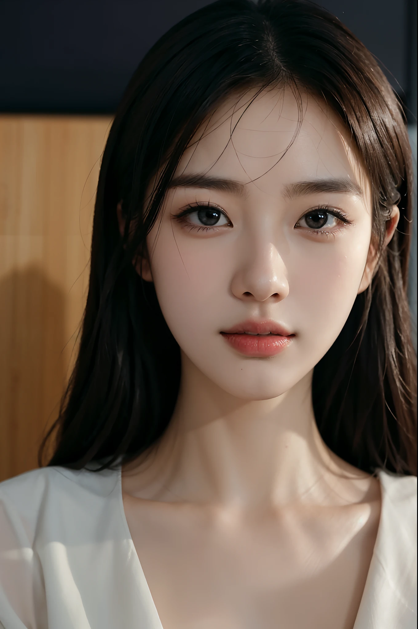 High-res, Realistic portrait of professional korean office lady with perfect skin,Professional suits,Women's suits,stand posture,The upper part of the body,Women in the workplace,Show confidence and maturity, Surrounded by a modern corporate environment, Vibrant and naturally lit highlights. The artwork should emphasize her elegant facial features, Including charming long eyes, Fluttering eyelashes and seductive lips. The scene should be enhanced with elements of professionalism and visual appeal,For example, Stylish work desk, Mainframe computers, High-resolution display, and complex stationery. The overall tone should be warm and professional, Has a soft and natural color palette. The artwork should exude a sense of professionalism, Success, and cultural pride,The background is blurred out