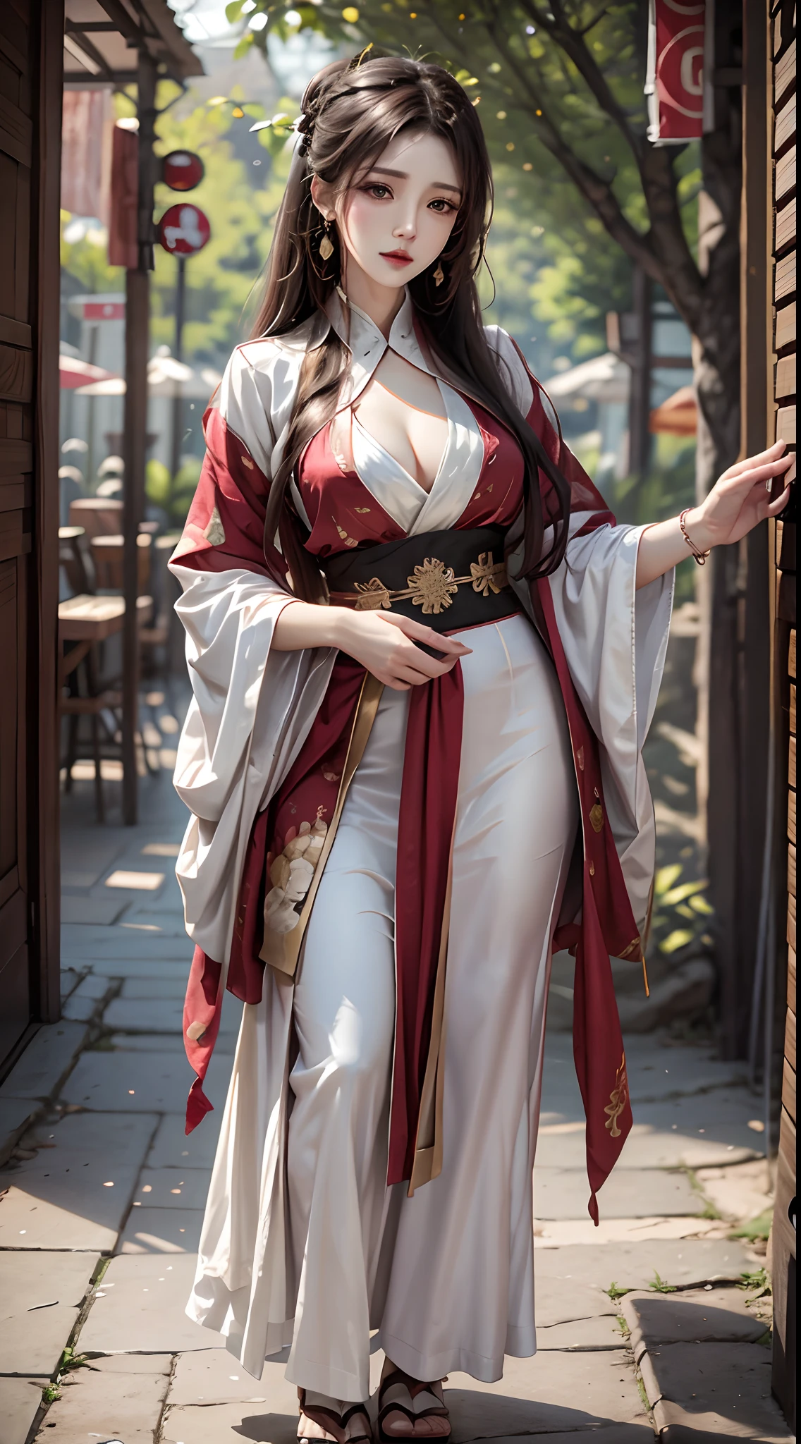 photorealistic, high resolution, 1women, mature female, solo, hips up, jewelry, hanfu