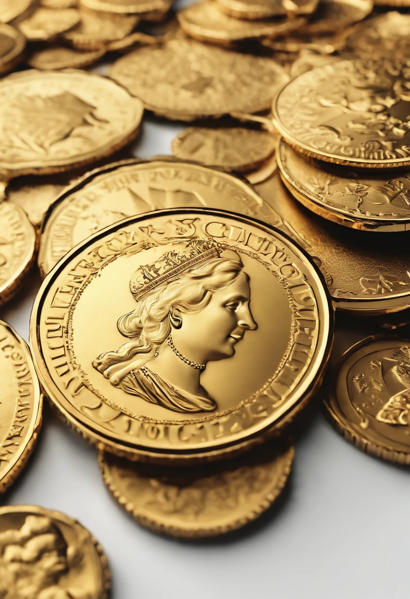 Gold coins on white background, Bold outline style, Jagged edges, Trash core, Light Shadow --V 5.2