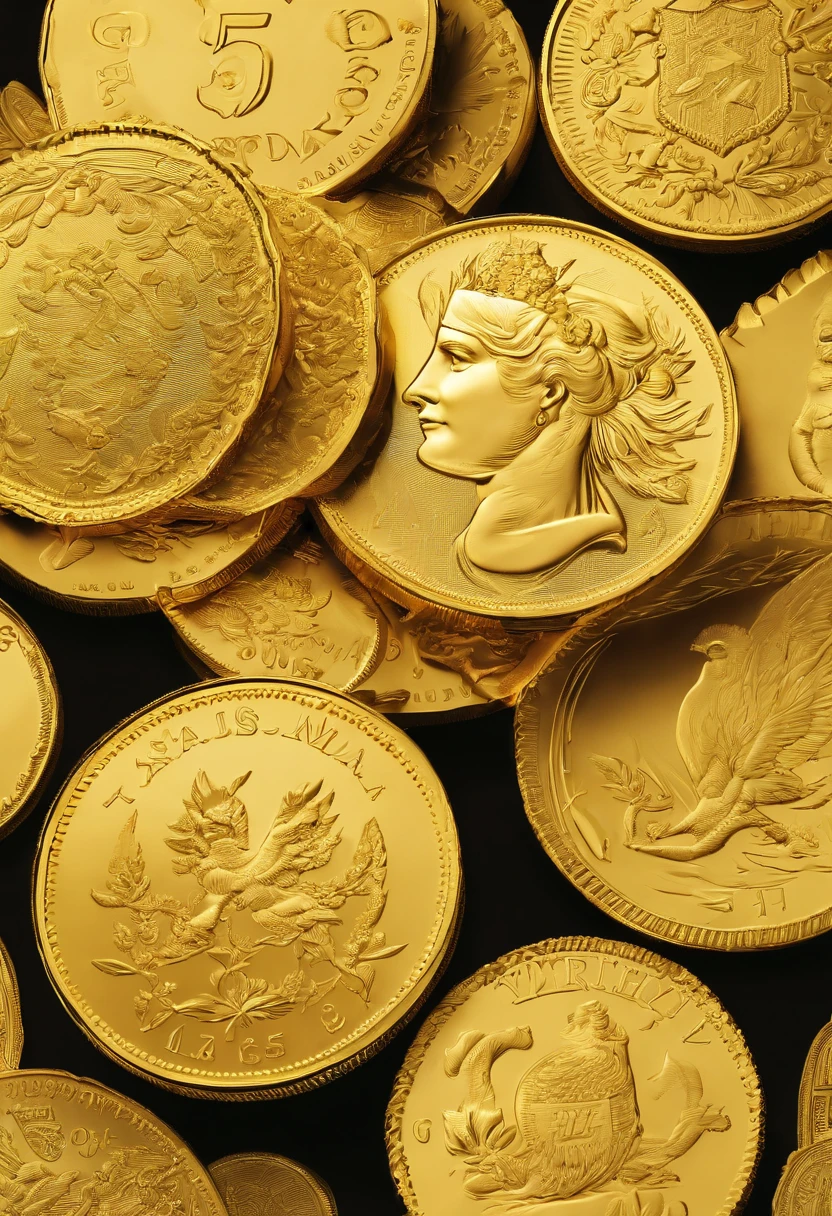 Gold coins on white background, Bold outline style, Jagged edges, Trash core, Light Shadow --V 5.2