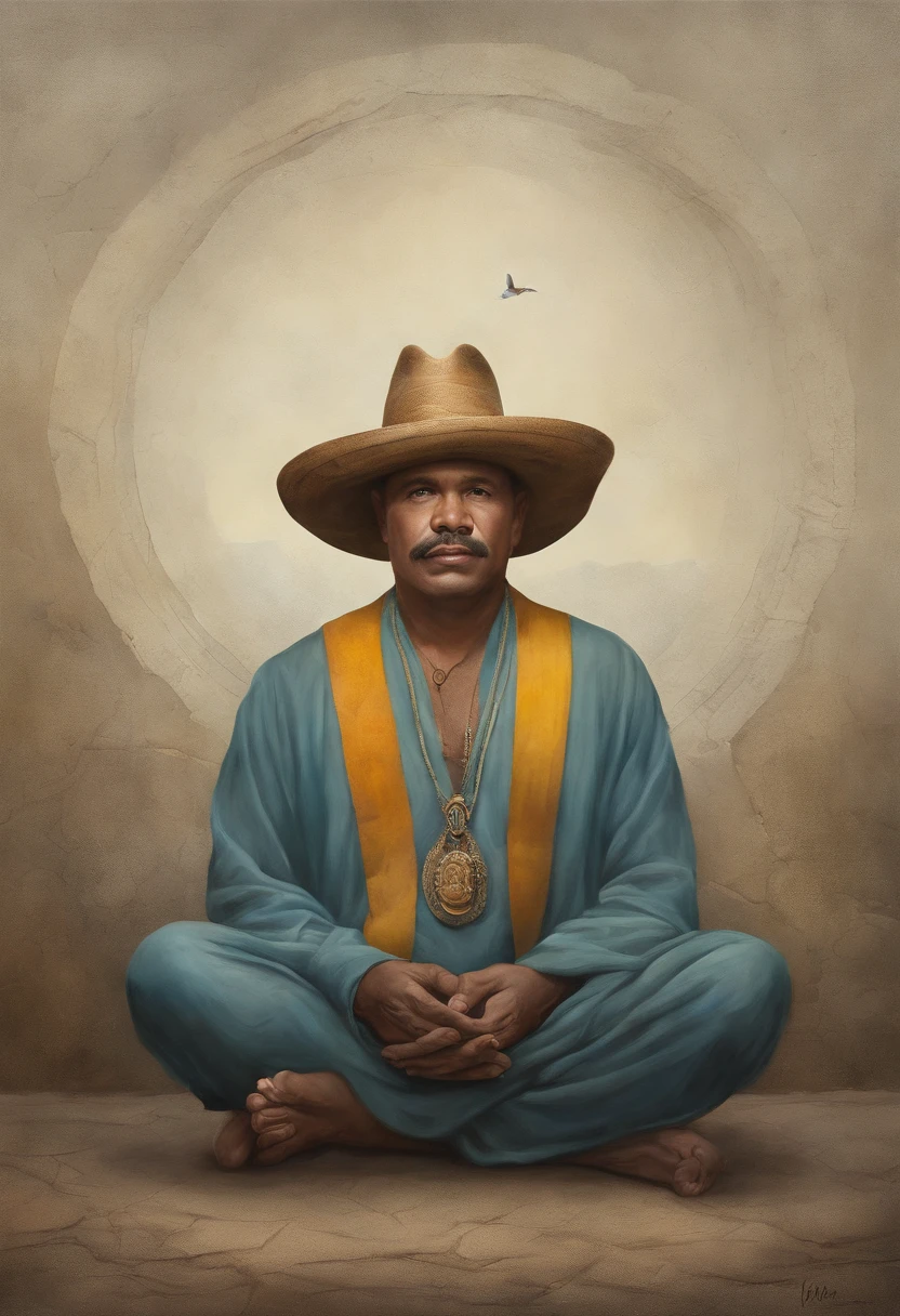 homem maduro, sitting in a meditation position, diante de um orisonte lindo, com o sol se pondo, in connection with the divine, foto de retrato, Directed by: Drew Tucker, Directed by: Adam Marczyński, Directed by: Alexander Kucharsky, Directed by: Gavin Nolan, Surrealismo 8K, Directed by: Jason Felix, Yuri Shwedoff e Tom Bagshaw, arte ilustrativa, Estilo Erik Johansson