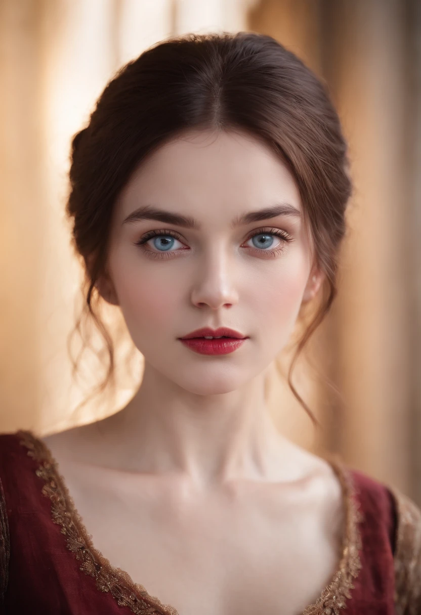 (((a deep reddish wound crosses her left cheek))) fair complexion, men around 19 years old, natural black  hair, distinctive blue eyes, wearing kohl, slender and graceful, handsome, candlelight in a medieval setting, ultra sharp focus, realistic shot, medieval female clothes, tetradic colors (scar:1.4)
