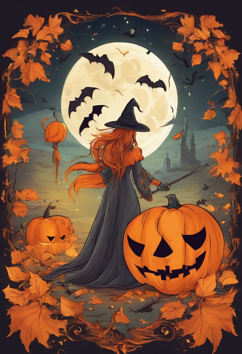 halloween t-shirt logo sticker with pumpkin,boo, skull,witch,moon,bat,broom,illustration