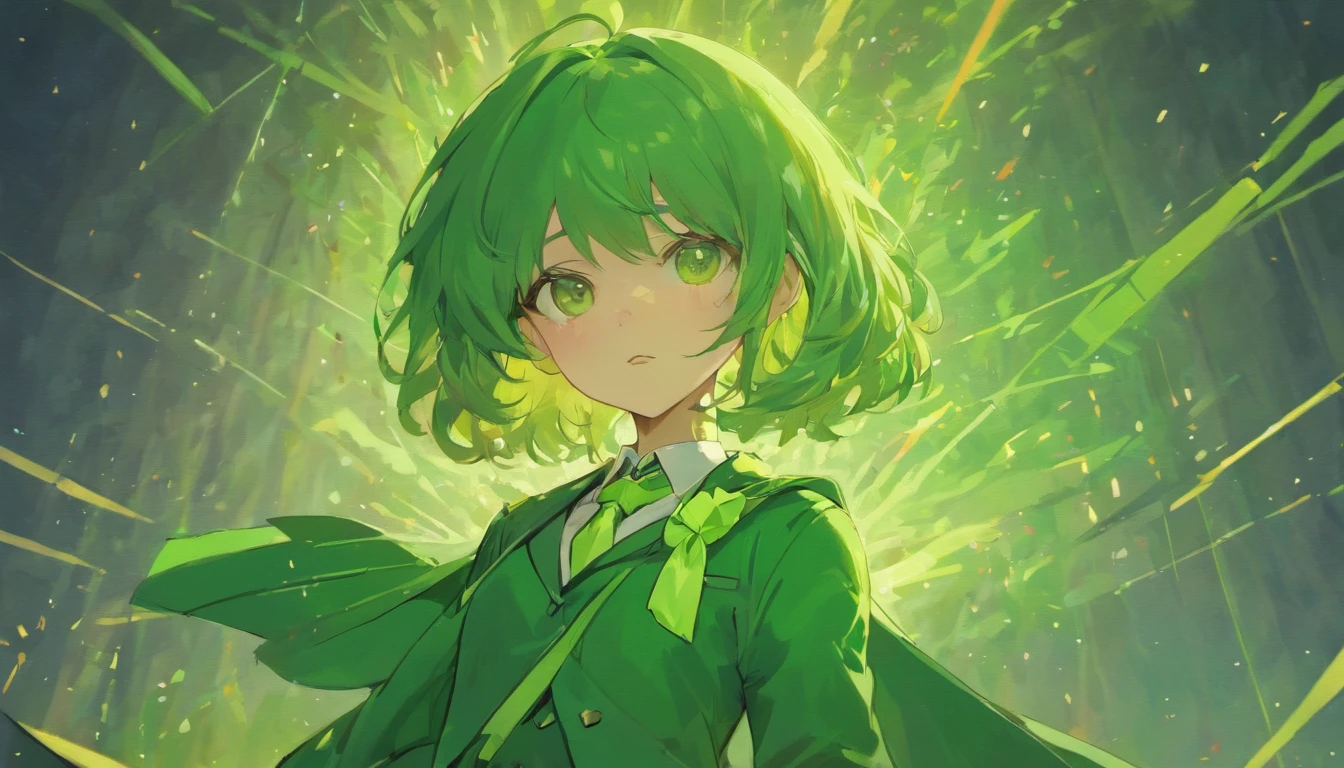 Masterpiece, Best quality, 1girll, Solo, Nahida_Genshin, cross-shaped pupils, school uniform, green necktie, Blazer, Pleated skirt, Green cape, standing