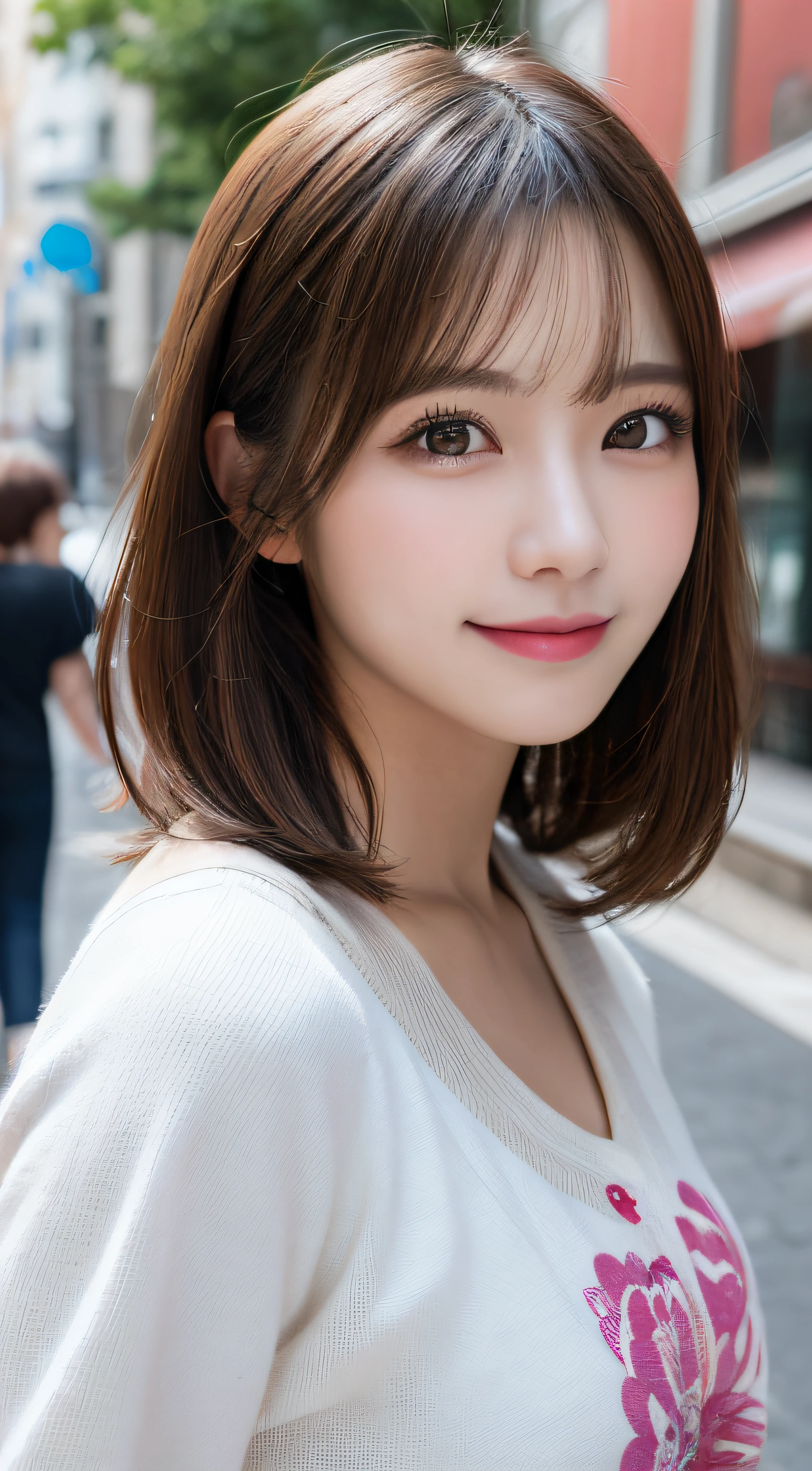 masutepiece, Best Quality, Illustration, Ultra-detailed, finely detail, hight resolution, 8K Wallpaper, Perfect dynamic composition, Beautiful detailed eyes, doress,Medium Hair, Natural Color Lip, Random and sexy poses,Smile,Aoyama Street Walk、26-year-old girl