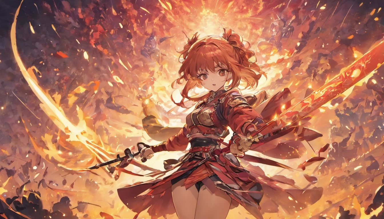 (Best quality), Detailed background, Oriental nobility,warrior girl,The art of fighting,holding halberd,their, Monster army