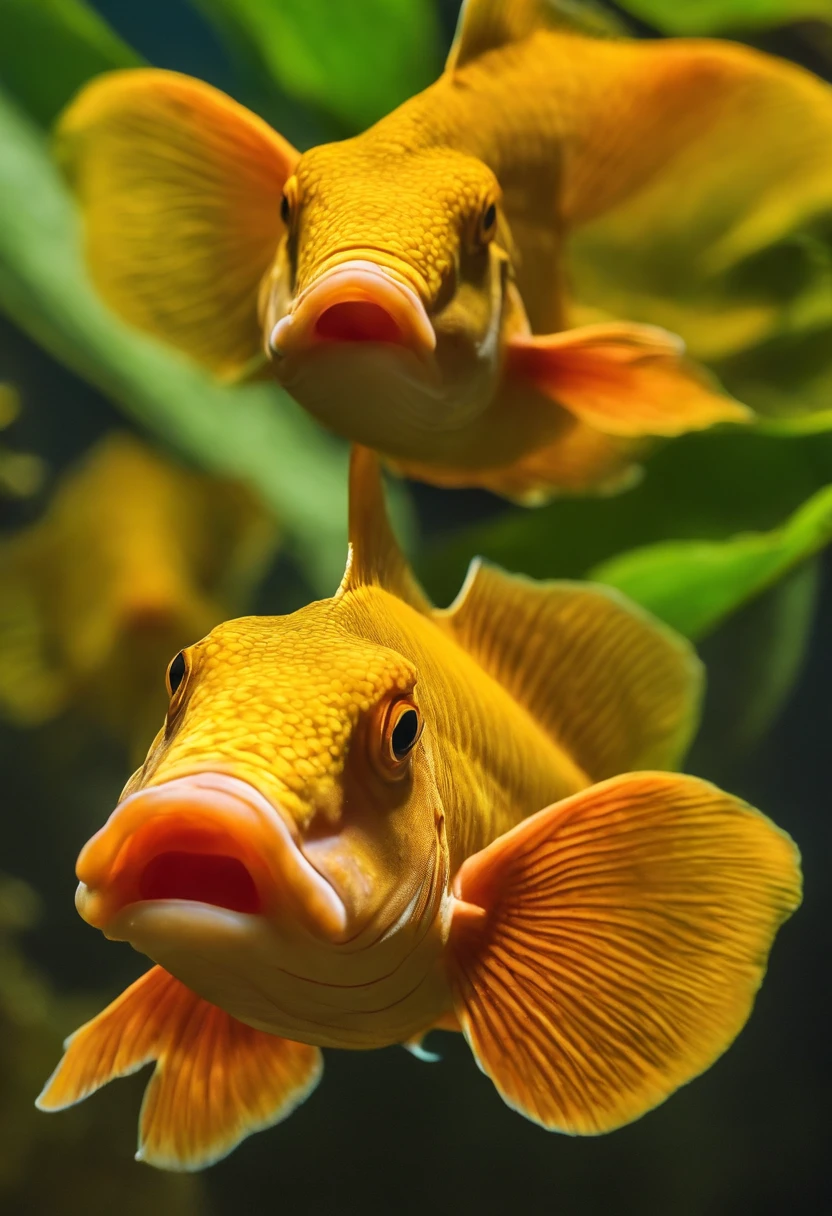 Big-eared fish，adolable，sprout，Elephant ears，Humanoid body，amarelo，fish scales