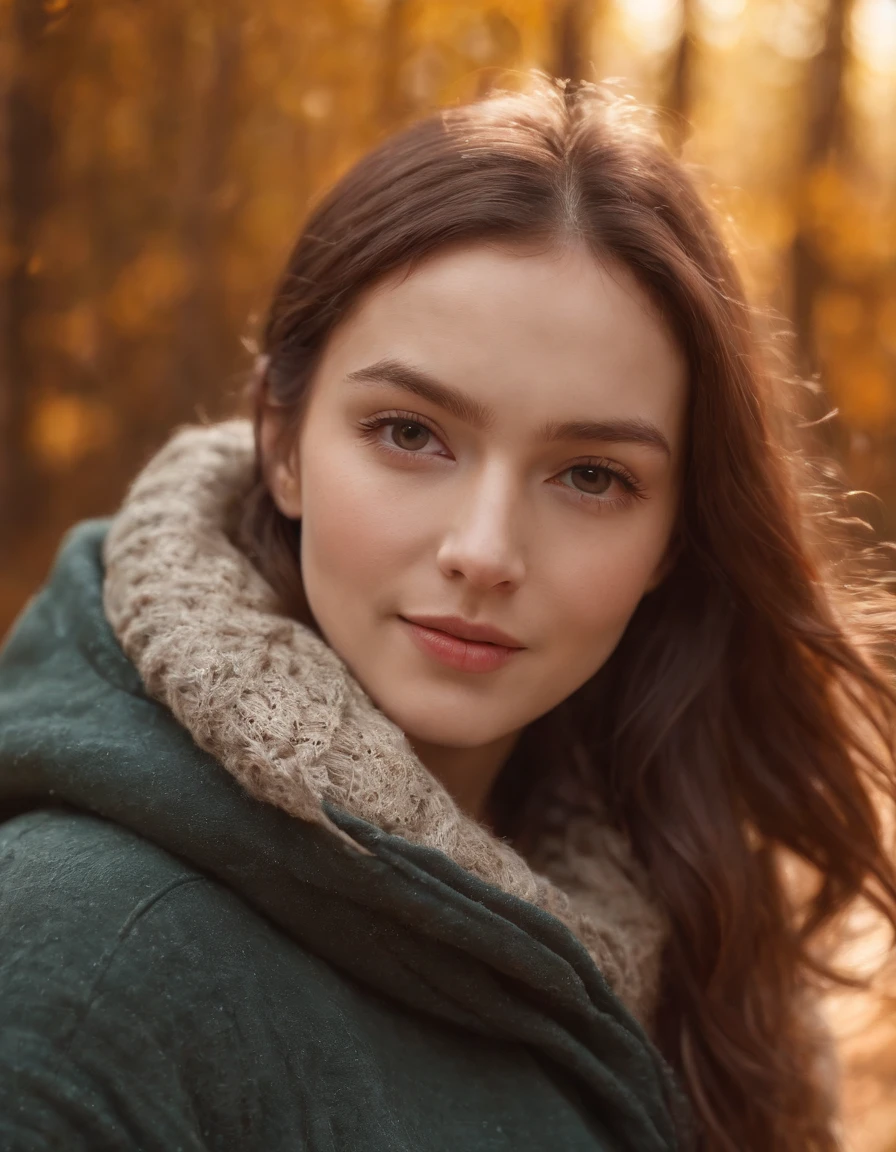 1 woman ((upper body selfie, happy)), masterpiece, best quality, ultra-detailed, solo, outdoors, (night), mountains, nature, (stars, moon) cheerful, happy, backpack, sleeping bag, camping stove, water bottle, mountain boots, gloves, sweater, hat, flashlight, forest, rocks, river, wood, smoke, shadows, contrast, clear sky, analog style (look at viewer:1.2) (skin texture) (film grain:1.3), (warm hue, warm tone:1.2), close up, cinematic light, sidelighting, ultra high res, best shadow, RAW, upper body, wearing pullover