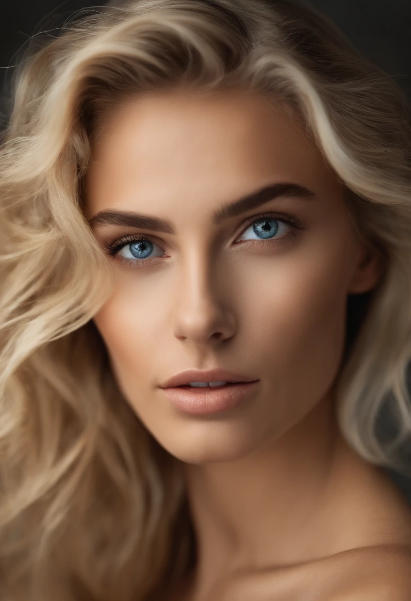 slightly bony facial features, Looking directly at the camera, blonde hair, seios sensuais, corpo bonito e em forma, olhos azuis,
Mulher jovem da maquiagem natural