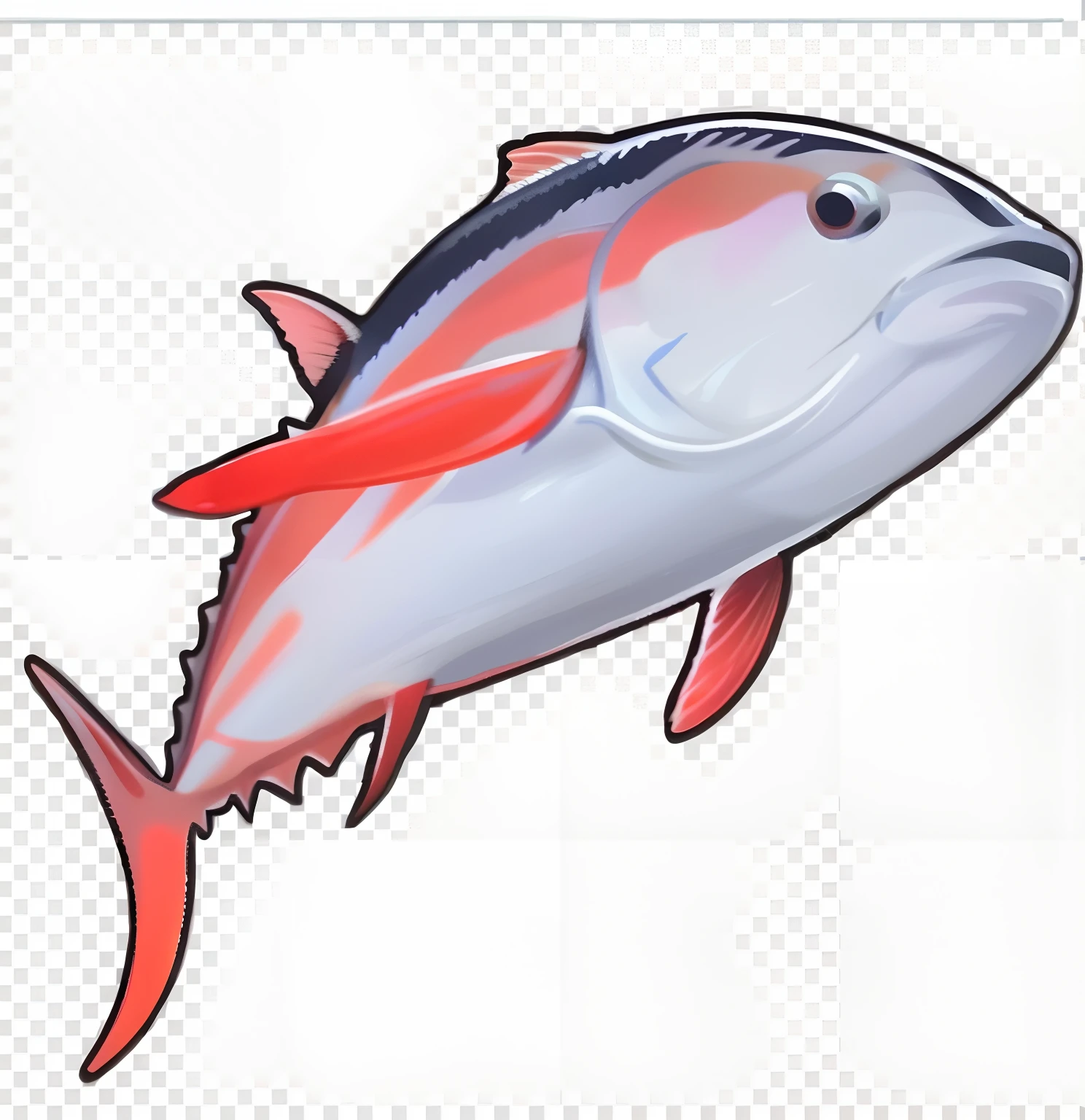 Close-up of fish with red tail on white background, cel shaded vector art, on clear background, sharp foccus ilustration, hd illustration, clean cel shaded vector art, ice fish shape, drawn with photoshop, fish in the background, sharp high detail illustration, made in paint tool sai2, high quality illustration, highly detailed vector art
