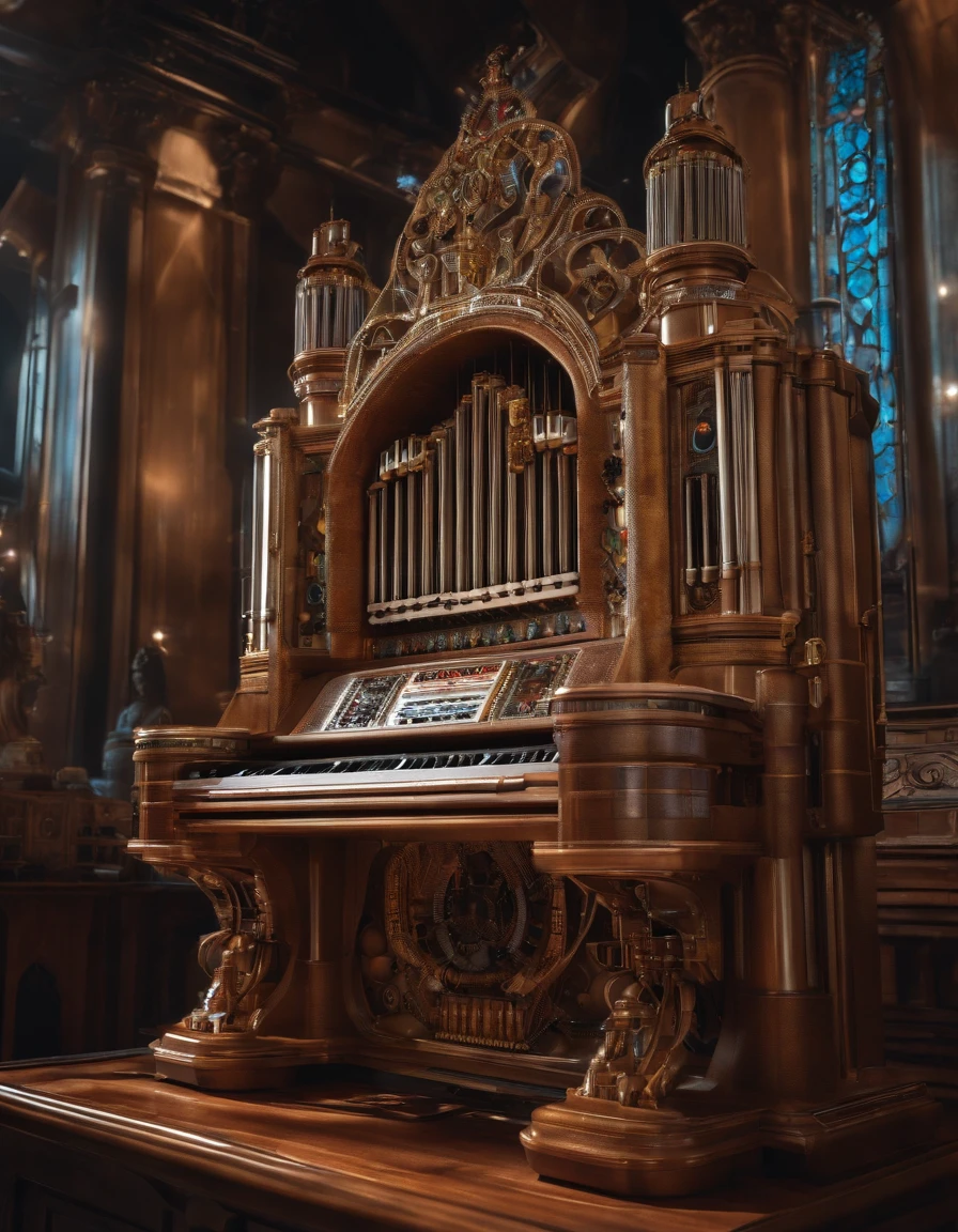 The electronic organ robot of the future, Mechano-electro organ, droid, Niji Art, Best quality, Masterpiece,