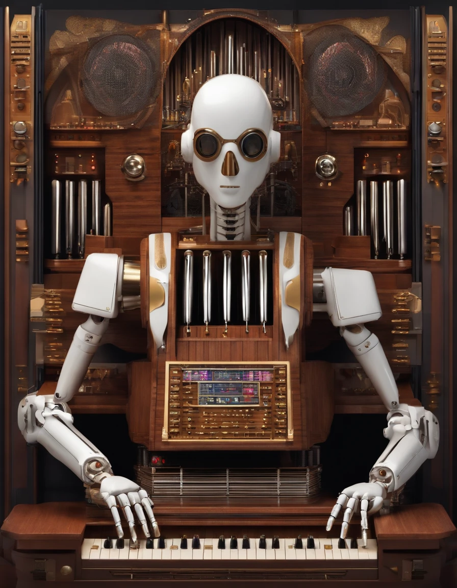 The electronic organ robot of the future, Mechano-electro organ, droid, Niji Art, Best quality, Masterpiece,