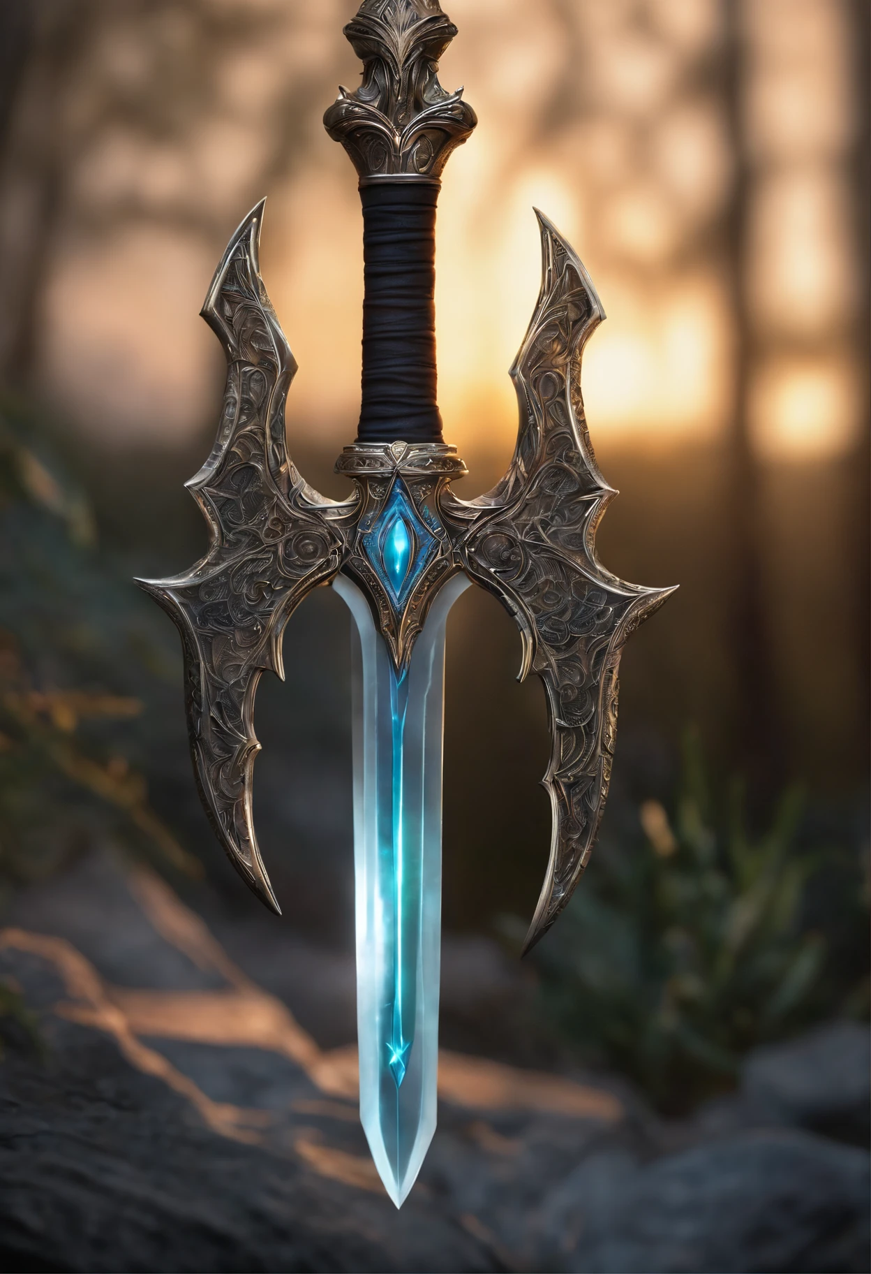 Light Dagger that was enchanted with a magical light element, The hilt of the dagger is intricately designed with ethereal patterns that seem to glow softly. The blade emits a gentle, steady light that illuminates the area around it. Hyperdetailed, detailed, realistic