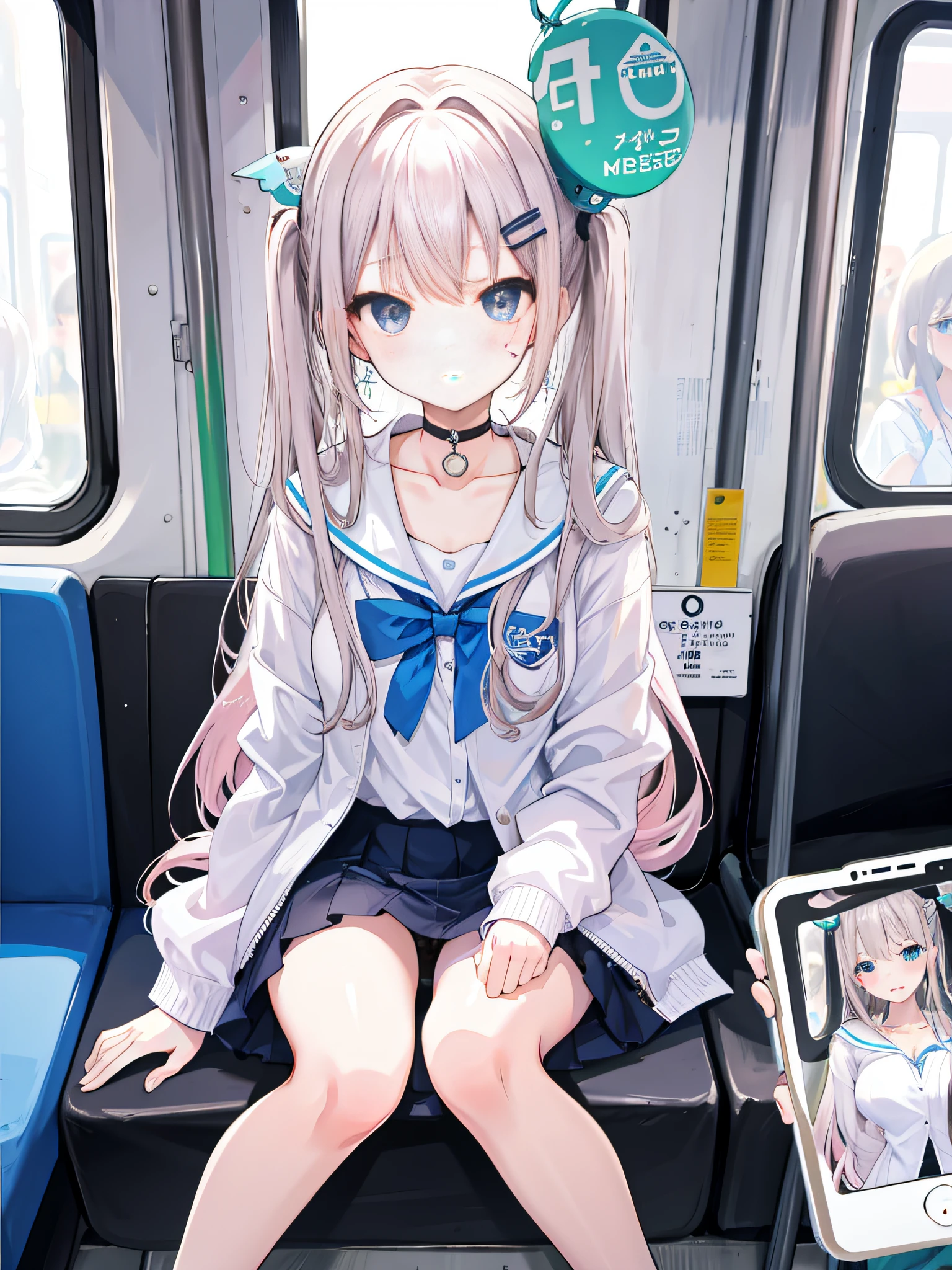 high-level image quality、 girls、sit in the train、sexy facial expression、Panchira、pantie shot、Show me your panties