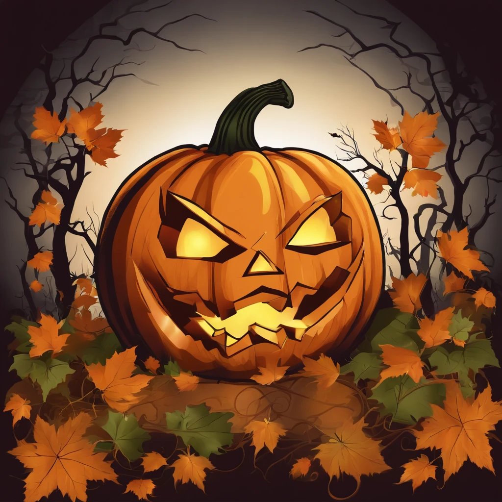 vector art of a pumpkin, halloween, brightly colored, anime