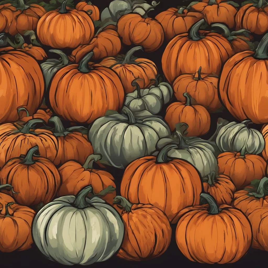 vector art of a pumpkin, halloween, brightly colored, anime