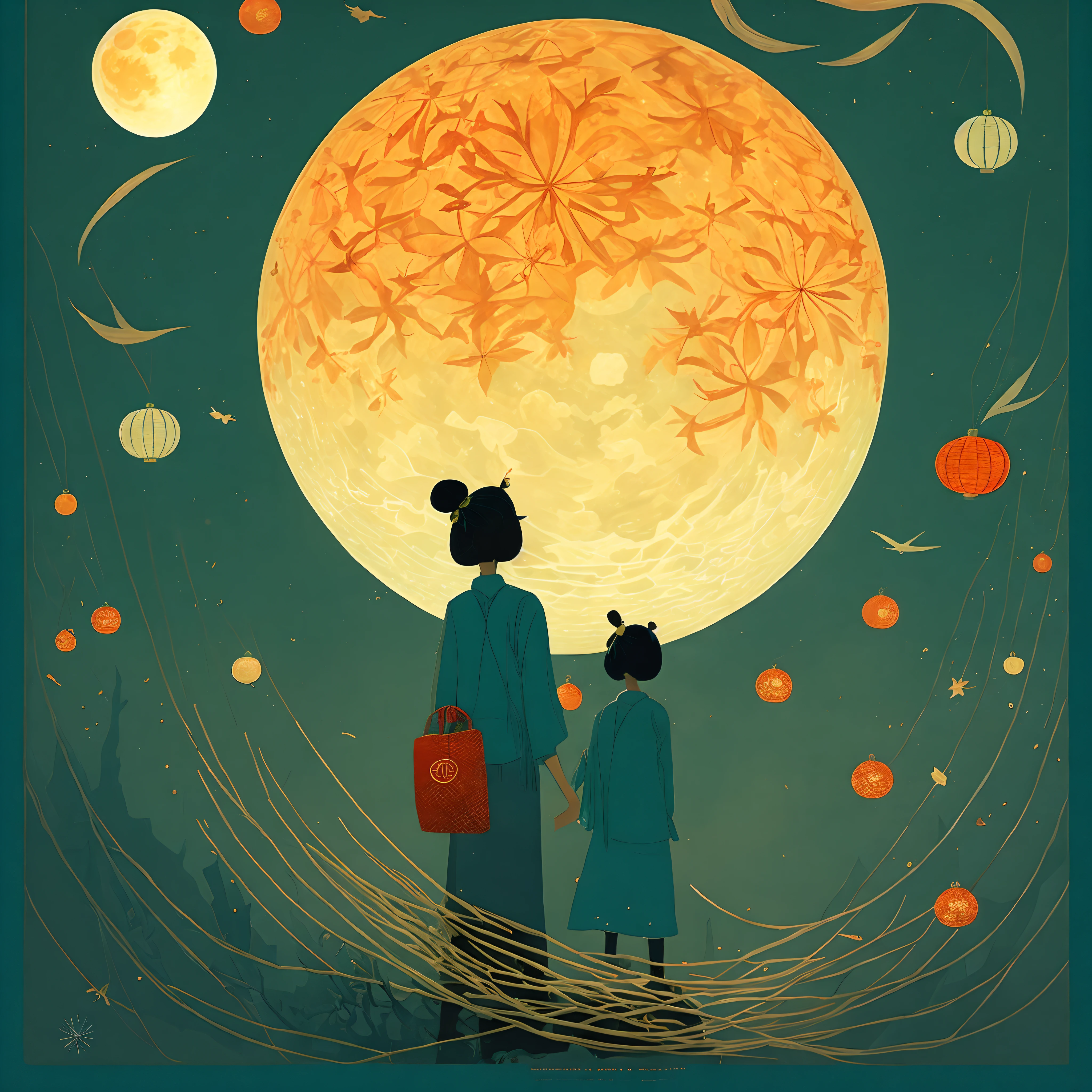 a poster,Holidays,jubilation,national,Mid-Autumn Festival,There is a full moon in the sky,Simple,The author is Victo Ngai,