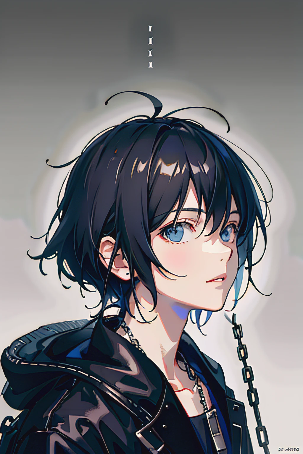 1boy, Jacket, Rain, plein air, Sweatshirt, Open jacket, chain, backpack, Looking At Other, hair messy, Trending in art stations, 8K resolution, Highly detailed, Anatomically correct, Sharp Image, Digital Painting, Concept art, Pixiv Trends, Shinkai Makoto style,hoods