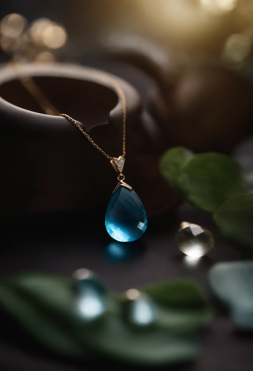 A teardrop-shaped necklace made from natural gemstones,(Gem Necklace),4k高清,(Real Photographics),Masterpiece, Best quality, A high resolution