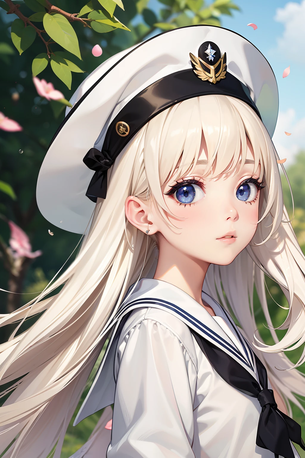 masterpiece、top-quality、hight resolution、High-quality images、8K.1 、colourfull、skin gloss、Texture of skin and clothing、the detail、Detailed eye expression、Lustrous hair、Platinum Blonde Hair、portlate、Little Girl、Shite uniform、