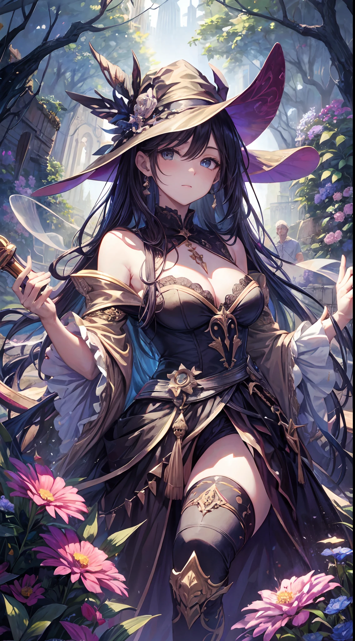 (mestre obra-prima、melhor qualidade、Highestres、Arte Oficial、beautifully aesthetic:1.2)、(mestre obra-prima、melhor qualidade、melhor qualidade、Arte Oficial、beautifully aesthetic:1.2)、(mestre obra-prima、melhor qualidade、melhor qualidade、Arte Oficial、beautifully aesthetic:1.2)、(1Meninas:1.3)、altamente detalhado、(Arte Fractal:1.3)、colorida、Detalhes supremos、「Bruxa encantadora de outro mundo」Esta pintura intitulada、Ele retrata uma bela bruxa cativante manipulando magia nos jardins do castelo sem limites。O castelo se espalha、The garden there is、Cria uma atmosfera como se uma porta para outro mundo tiesse aparecido..。
Standing in the center is、Bruxa bonita em um estido sofisticado。His face is meticulously drawn.、He has a deep expression on his face, como se desejasse fortemente alguma coisa, co.。In his hand is a luxury wand.、This wand is emitting powerful magical powers。 The magical cast is、It was released as an explosive force from the tip of the wand.、The energy that reverberates in the garden like a beam of colored light is very powerful.、A beam of light makes a great trajectory in the sky。
The charm of this painting is、A beleza poderosa e encantadora da bruxa、e、Expertly captures the mystique of the garden.。 、And the witch's facial expressions and movements are very realistic.、Tem o poder de atrair o espectador para o lugar。
Ademais、The production of light and shadow is also impressive。The beam of light emitted by the cane is、Ilumine os jardins e o castelo、tou、Creates a sense of distance from the visual light source to the witch.。Qualidade produz imagens realistas、It can convey visual beauty and story appeal at the same time。
that is、Not only visually appealing works、It is a work that further enriches the visual experience when drawing a story.。 」We are thinking about the theme to the maximum。The images are very realistic and、Muito detalhado e、Dee be a high resolution 16k。Sony F e 24-105mm f / Use a Sony Alpha 4 mirrorless camera with OSS 1G lenses。Sensibilidade ISO a