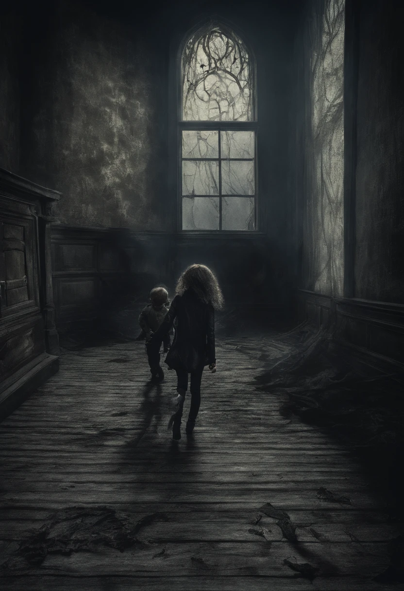 mother wearing patyhose with her son. in the castle.