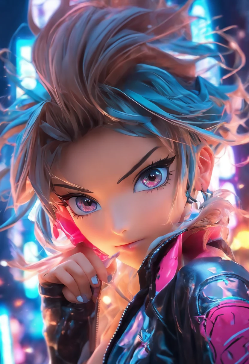 Anime - Stylistic image of a woman in a dress and a leather jacket, Use headphones, photorealistic anime girl rendering, CG art soft anime, Realistic 3D anime style, anime big breast. Soft lighting, Realistic anime art, digital anime art, detailed digital anime art, 4K anime style, advanced digital anime art, seductive anime girls, anime styled digital art, 3D style anime