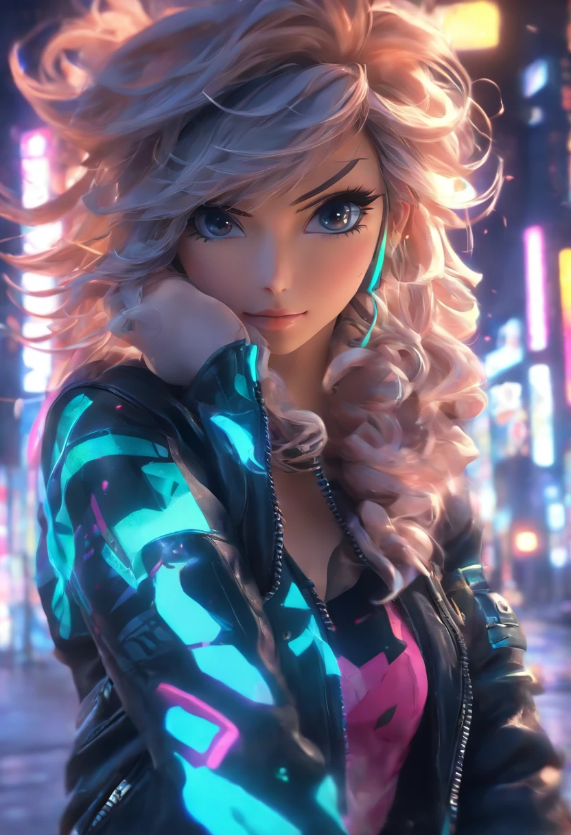 Anime - Stylistic image of a woman in a dress and a leather jacket, Use headphones, photorealistic anime girl rendering, CG art soft anime, Realistic 3D anime style, anime big breast. Soft lighting, Realistic anime art, digital anime art, detailed digital anime art, 4K anime style, advanced digital anime art, seductive anime girls, anime styled digital art, 3D style anime