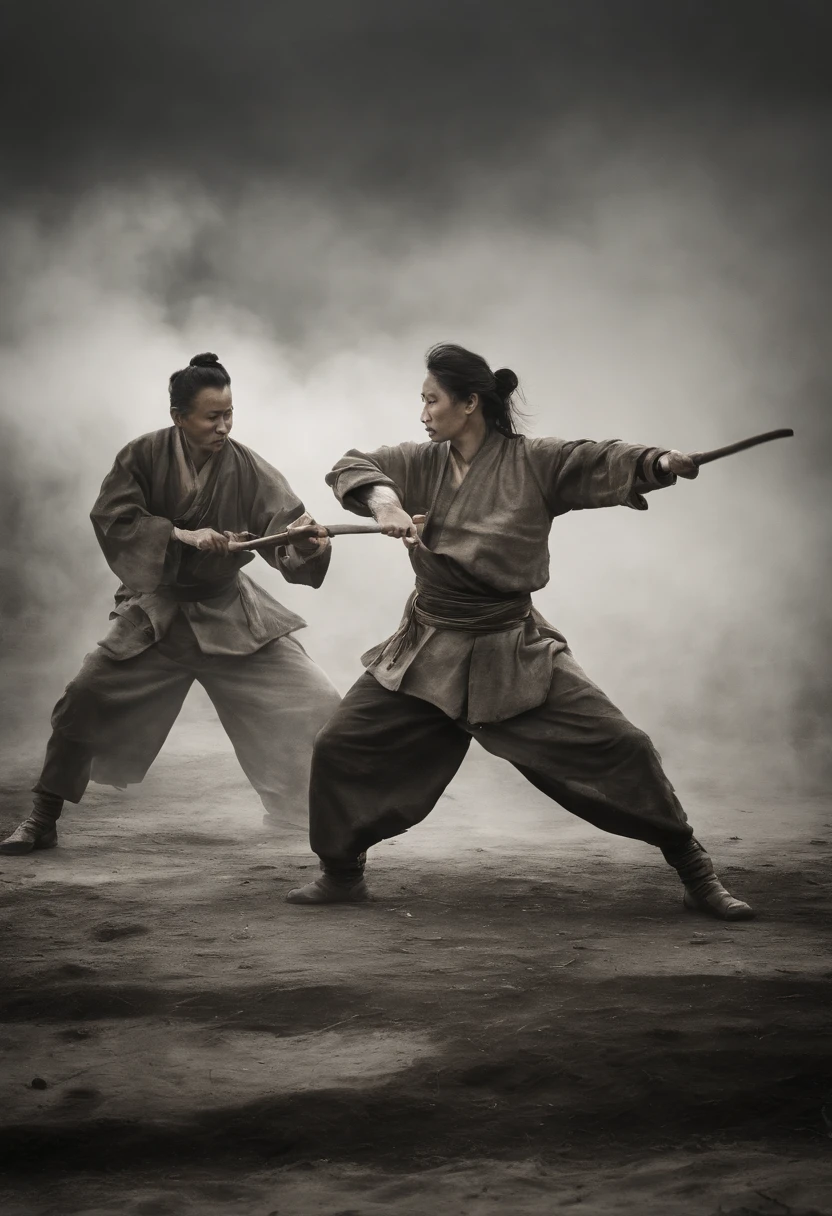Depicting Chinese martial arts ,There are thin black lines, Strike a dynamic fighting pose with your entire body. Painting should convey a sense of movement and movement, It has a meticulous and lively feeling. The style should resemble a quick sketch or line draft, Resembles a detailed monochrome sketch with rough edges and simplified line work. The level of detail should be blink – and – you – miss – it, Some details disappear in an instant, Similar to the style of Frostpunk. The overall style should be inspired by the work of John Singer Sargent, Focus on realistic and expressive portraiture