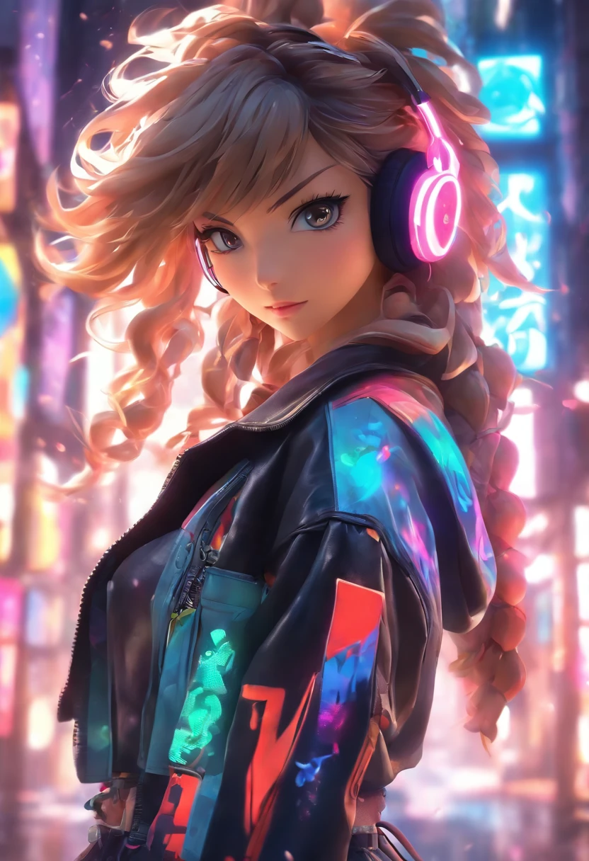 Anime - Stylistic image of a woman in a dress and a leather jacket, Use headphones, photorealistic anime girl rendering, CG art soft anime, Realistic 3D anime style, anime big breast. Soft lighting, Realistic anime art, Digital anime art, Detailed digital anime art, 4K anime style, advanced digital anime art, seductive anime girls, anime styled digital art, 3D anime style