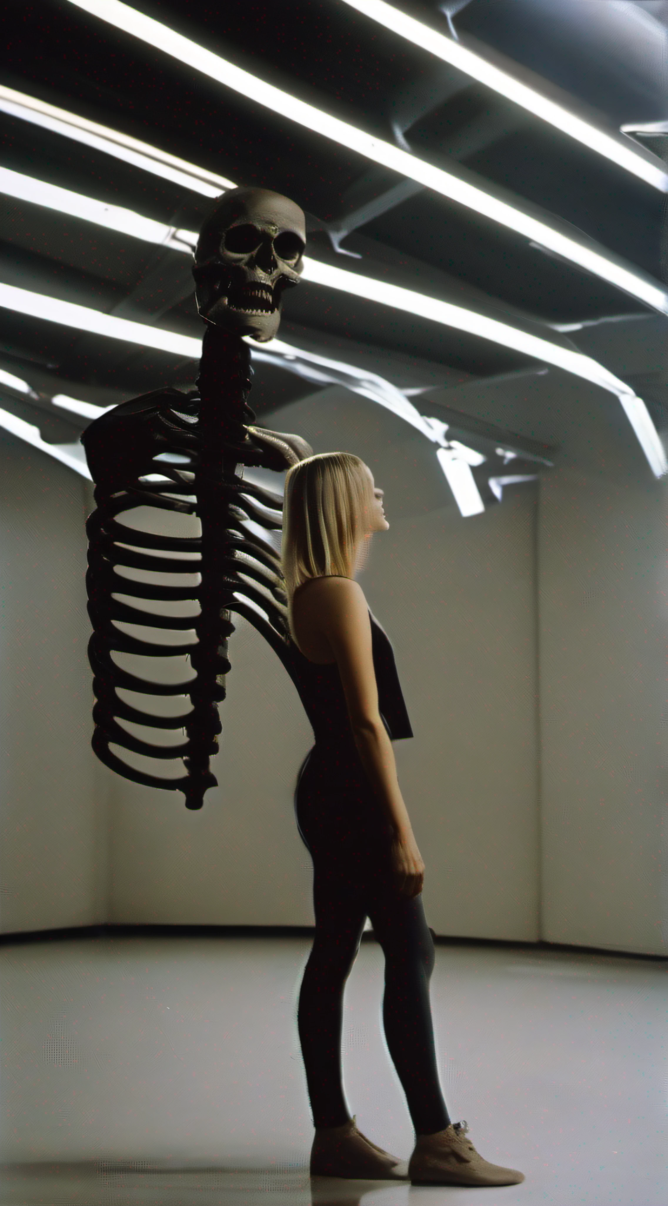 "(The best lighting, alto contraste, oscuro, dramatic),(Chica rubia junto a una cabra negra gigante, Open the rib cage, autopsia, caldero con huesos humanos, sangre por las paredes). Luz Caravaggio"