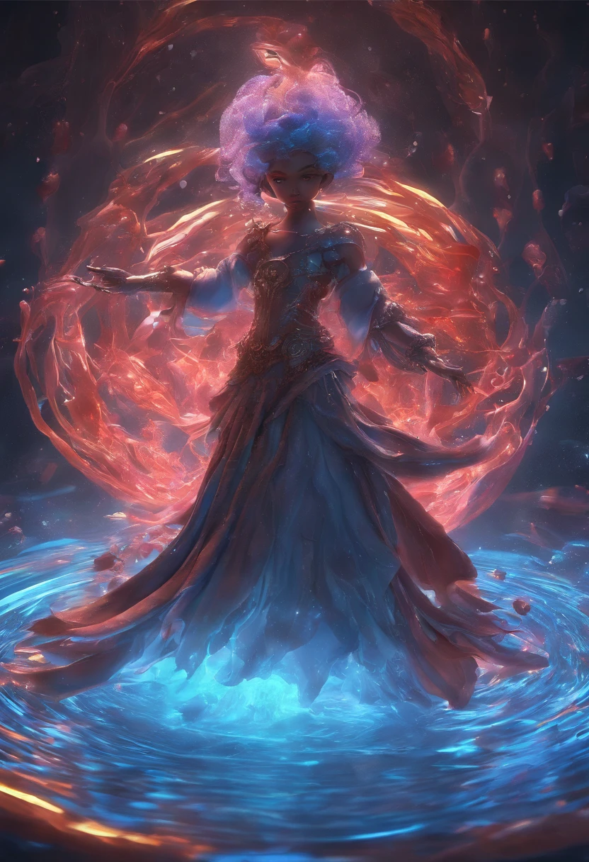 Teenage male spinning dervishes made of fuzzy bioluminescent light, Looking at the camera, tchibi, Pixar render, detailed realistic hands, melted, paint drips, Splash Art, notice, emphasis lighting, Ultramarine blue interior lights, Glowing metallic texture, swirling colors, Whiplash movement, Halo, Dark vitality, bold outlines, Ink water, fundo futurista, princesscore, Movement Core, ,Gloss reflection, Fire truck red and bronze, Opacity and translucency, 'Light', Color, & Clear up space', Smooth Unreal Engine, Circular thinking, Bryce 3D, Cinematic hyper-detailed CGI,Six-winged archangel