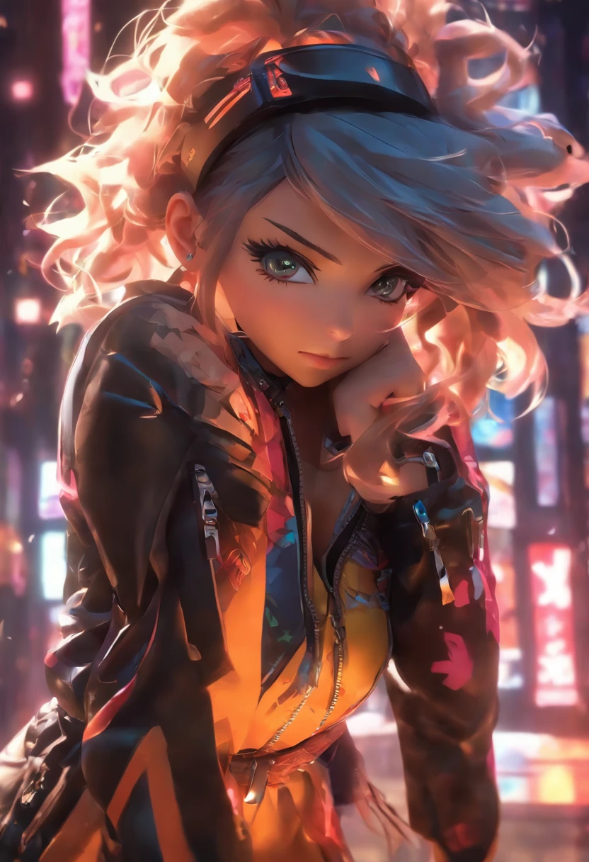 Anime - Stylistic image of a woman in a dress and a leather jacket, Use headphones, photorealistic anime girl rendering, CG art soft anime, Realistic 3D anime style, anime big breast. Soft lighting, Realistic anime art, Digital anime art, Detailed digital anime art, 4K anime style, advanced digital anime art, seductive anime girls, anime styled digital art, 3d anime style,Overall prominence,Sexual themes,Sense of seduction,sci-fy
