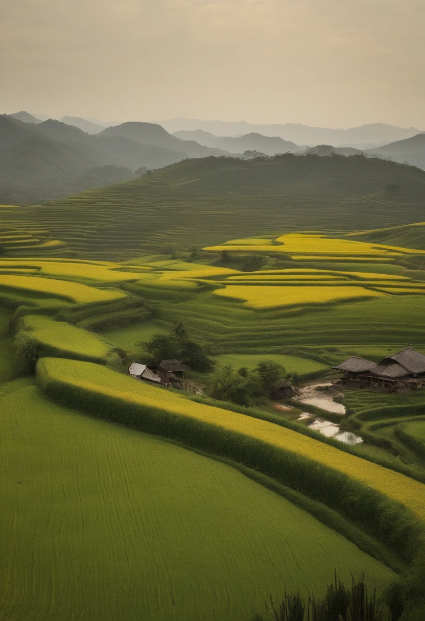 Fu Baoshi，Chen Jialing，Oil painting by Wu Guanzhong，Lin Fengmian，Rural rice fields，Simple，Large meadows