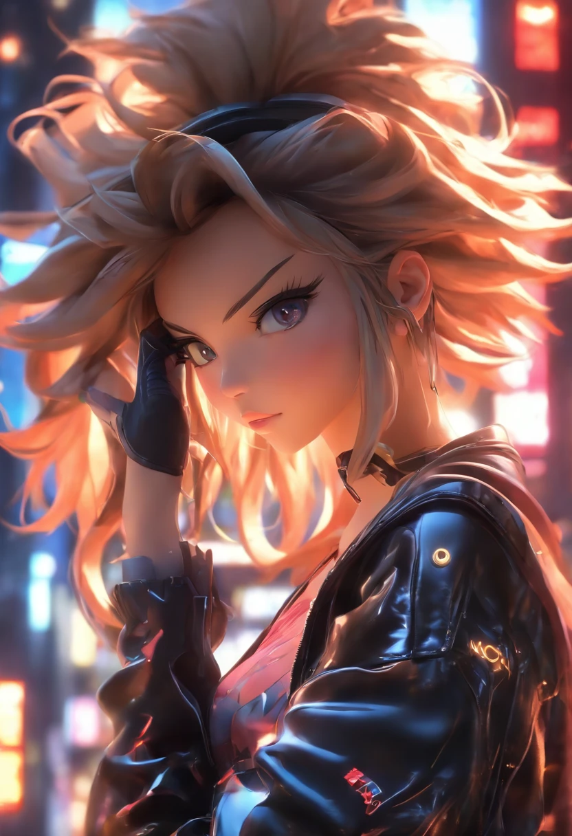 Anime - Stylistic image of a woman in a dress and a leather jacket, Use headphones, photorealistic anime girl rendering, CG art soft anime, Realistic 3D anime style, anime big breast. Soft lighting, Realistic anime art, Digital anime art, Detailed digital anime art, 4K anime style, advanced digital anime art, seductive anime girls, anime styled digital art, 3d anime style,Overall prominence,Sexy theme,Sense of seduction,sci-fy