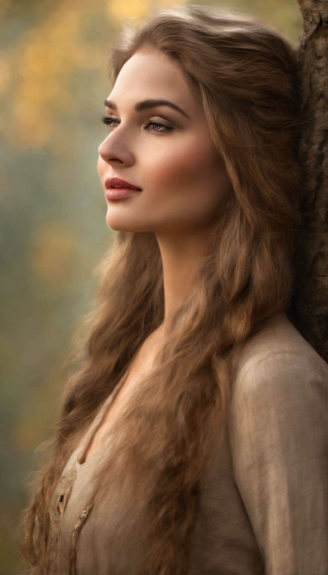 A nice and cute girl with long hair,goddes,Twenty years old,with a round face,largeeyes,long eyelasher,Cream white sweater dress,cabelos preto e longos,Pink baseball cap,voluptuous figure,Perfect facial features,Delicate face,Delicate lips,ssmile,Park tree background,Autumn tones,(Depth of field effect),Gentle light,Green predominantly,Soft focus,(Highest image quality),(Exquisite graphics),(tmasterpiece),(Movie lighting),(side lighting),(rendering by octane),(masterpiece),(best photograpy),(Unreal 5),photorealestic,realisticlying
