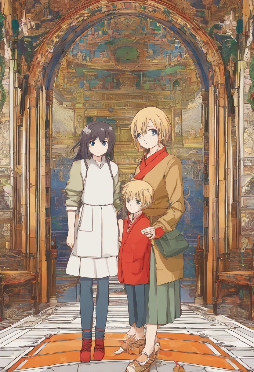 mother wearing patyhose with her son. in the castle.
