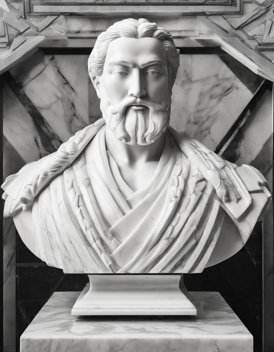 White marble statue,bust,The museum has the style of the king Genghis Khan,High contrast between light and shadow, professional photoshooting, Amount of light, cinematic ligh